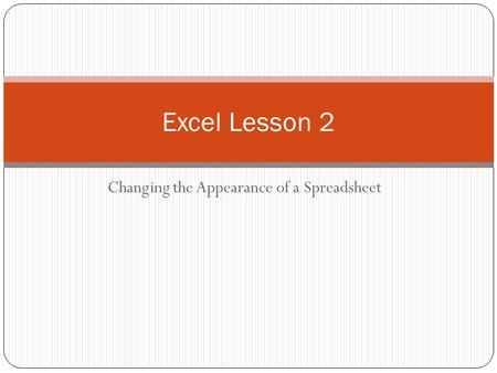 Changing the Appearance of a Spreadsheet Excel Lesson 2.