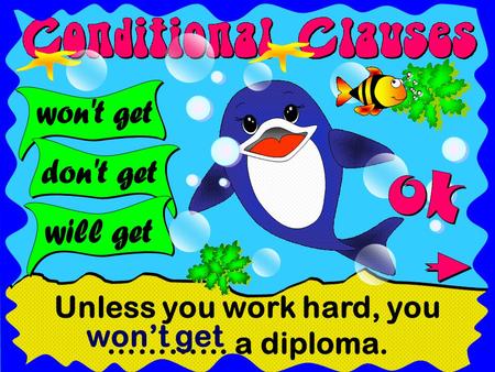 Unless you work hard, you ………… a diploma. won’t get.