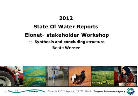Eionet WS 2012 Reports; 29./30. March 2012 State Of Water Reports Eionet- stakeholder Workshop -- Synthesis and concluding structure Beate Werner 1.