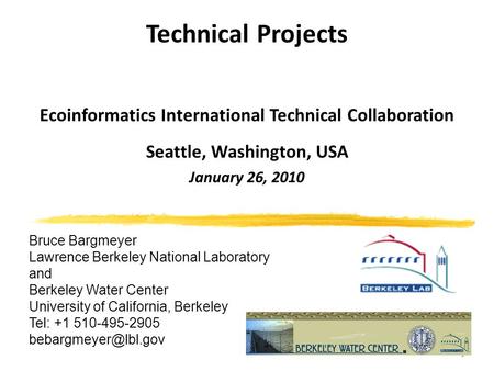 1 Technical Projects Ecoinformatics International Technical Collaboration Seattle, Washington, USA January 26, 2010 Bruce Bargmeyer Lawrence Berkeley National.