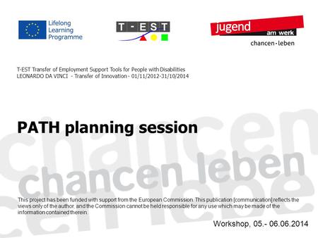 T-EST Transfer of Employment Support Tools for People with Disabilities LEONARDO DA VINCI - Transfer of Innovation - 01/11/2012-31/10/2014 PATH planning.
