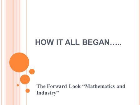 HOW IT ALL BEGAN….. The Forward Look “Mathematics and Industry”