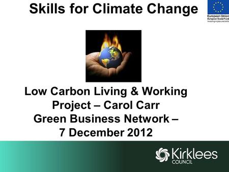 Skills for Climate Change Low Carbon Living & Working Project – Carol Carr Green Business Network – 7 December 2012.