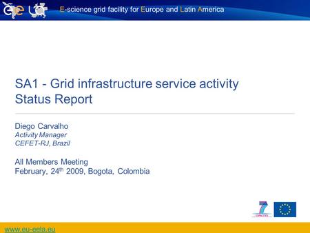 E-science grid facility for Europe and Latin America www.eu-eela.eu SA1 - Grid infrastructure service activity Status Report Diego Carvalho Activity Manager.