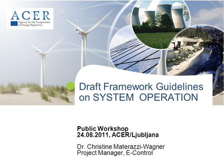 Draft Framework Guidelines on SYSTEM OPERATION