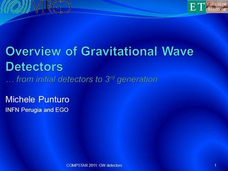 Michele Punturo INFN Perugia and EGO 1COMPSTAR 2011: GW detectors.