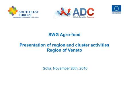 SWG Agro-food Presentation of region and cluster activities Region of Veneto Sofia, November 26th, 2010.