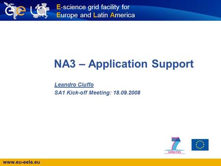 Www.eu-eela.eu E-science grid facility for Europe and Latin America NA3 – Application Support Leandro Ciuffo SA1 Kick-off Meeting: 18.09.2008.