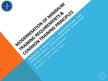 MODERNISATION OF MINIMUM TRAINING REQUIREMENTS & COMMON TRAINING PRINCIPLES 1 GROWTH & MOBILITY – MODERNISING THE PROFESSIONAL QUALIFICATIONS DIRECTIVE.