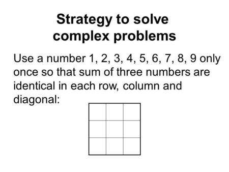 Strategy to solve complex problems