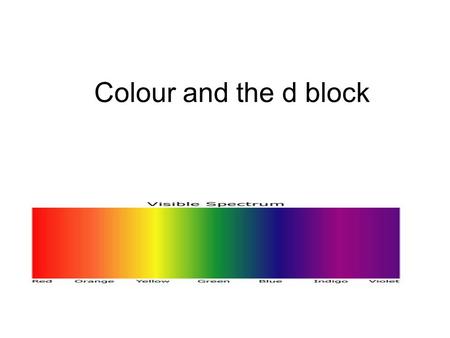 Colour and the d block. UV / Vis frequencies are have photons with energies of the sort of values needed to promote electrons from their ground state.