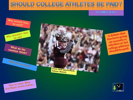 A debate that has been going on recently is whether or not college athletes should be paid. Texas A&M quarterback, Johnny Manzel.