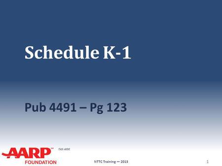 Schedule K-1 Pub 4491 – Pg 123 NTTC Training — 2013.