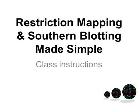 Restriction Mapping & Southern Blotting Made Simple Class instructions.