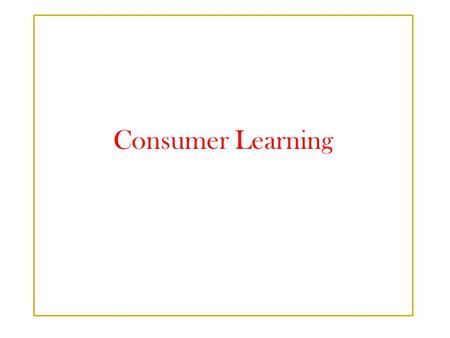 Consumer Learning.