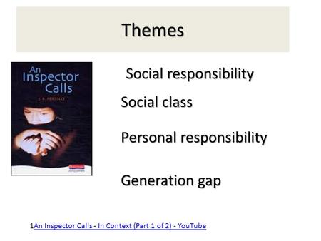 Themes Social responsibility Social class Personal responsibility