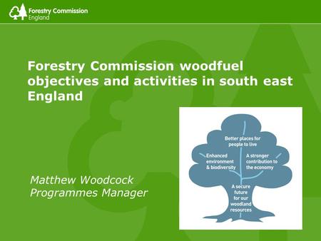 Forestry Commission woodfuel objectives and activities in south east England Matthew Woodcock Programmes Manager.