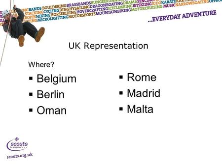Where?  Belgium  Berlin  Oman UK Representation  Rome  Madrid  Malta.