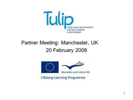 1 TULIP Partner Meeting: Manchester, UK 20 February 2008.