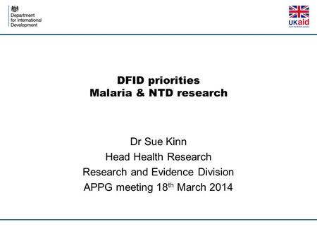 DFID priorities Malaria & NTD research