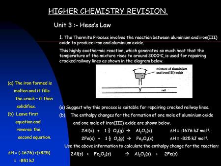 HIGHER CHEMISTRY REVISION.
