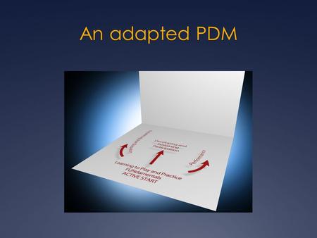 An adapted PDM. The route to performance Easy to define Currently coach progression also follows performance.