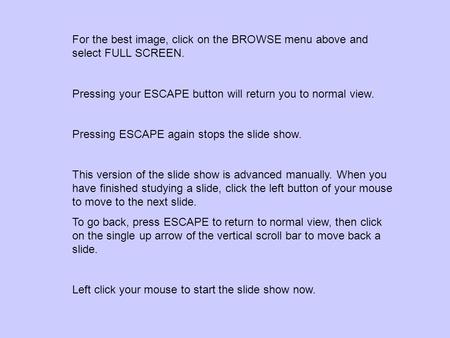 For the best image, click on the BROWSE menu above and select FULL SCREEN. Pressing your ESCAPE button will return you to normal view. Pressing ESCAPE.