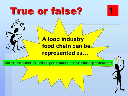 True or false? A food industry food chain can be represented as… sun  producer  primary consumer  secondary consumer 1.