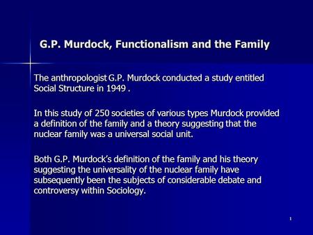 G.P. Murdock, Functionalism and the Family