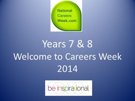 Years 7 & 8 Welcome to Careers Week 2014. Thinking About Your Future Now!