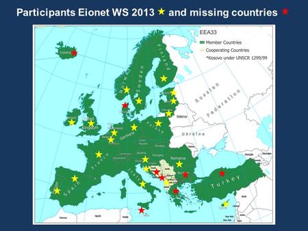 Participants Eionet WS 2013 and missing countries.