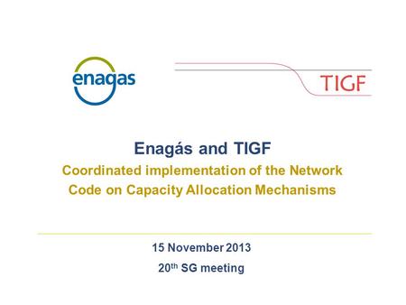 15 November 2013 20 th SG meeting Enagás and TIGF Coordinated implementation of the Network Code on Capacity Allocation Mechanisms.