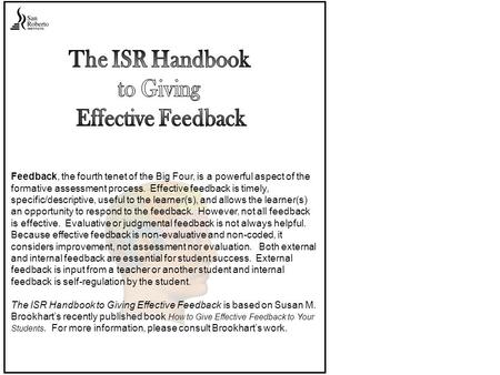 The ISR Handbook to Giving Effective Feedback
