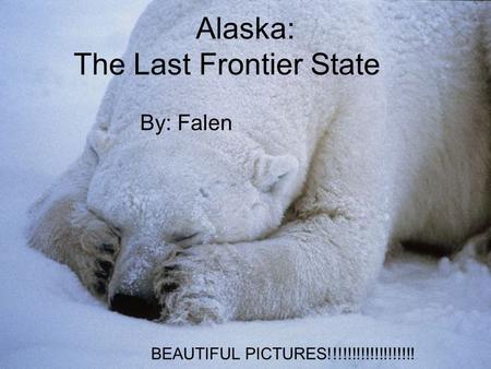 Alaska: The Last Frontier State By: Falen BEAUTIFUL PICTURES!!!!!!!!!!!!!!!!!!!