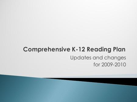 Updates and changes for 2009-2010.  Every district is required by the state to have an approved plan  Plan must address needs of all levels of students.