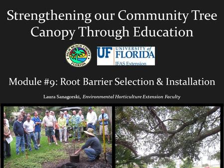 Strengthening our Community Tree Canopy Through Education Module #9: Root Barrier Selection & Installation Laura Sanagorski, Environmental Horticulture.
