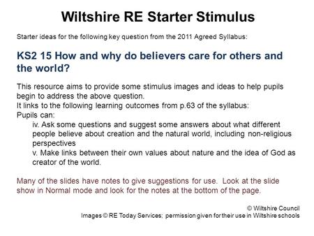 Wiltshire RE Starter Stimulus