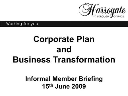 Corporate Plan and Business Transformation Informal Member Briefing 15 th June 2009.