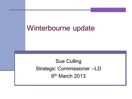 Winterbourne update Sue Culling Strategic Commissioner –LD 6 th March 2013.