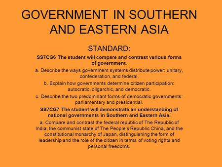 GOVERNMENT IN SOUTHERN AND EASTERN ASIA