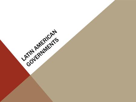 LATIN AMERICAN GOVERNMENTS. CountryMain Type of Gov’tForm of LeadershipRole of Citizen Brazil Mexico Cuba Venezuela.