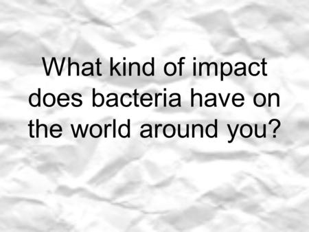 What kind of impact does bacteria have on the world around you?