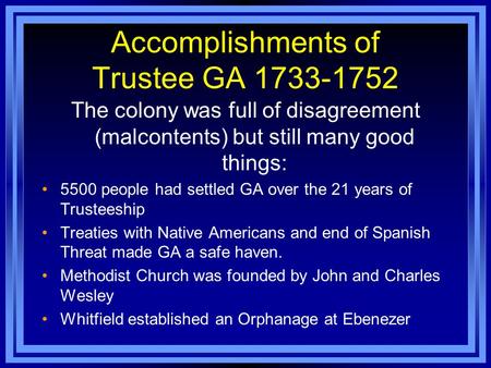 Accomplishments of Trustee GA