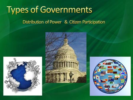 Types of Governments Distribution of Power & Citizen Participation