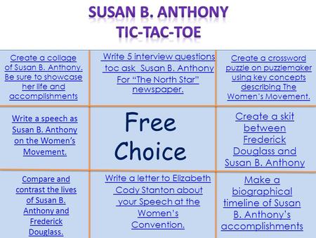 Free Choice Susan B. Anthony Tic-Tac-Toe