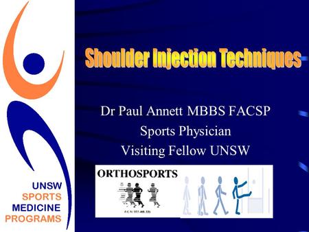 Dr Paul Annett MBBS FACSP Sports Physician Visiting Fellow UNSW.