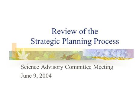 Review of the Strategic Planning Process Science Advisory Committee Meeting June 9, 2004.