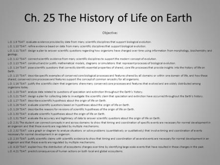 Ch. 25 The History of Life on Earth
