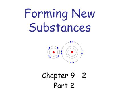 Forming New Substances Chapter 9 - 2 Part 2. Writing Formulas - Ionic Compounds The formula must have subscripts that cause the charges of the ions to.