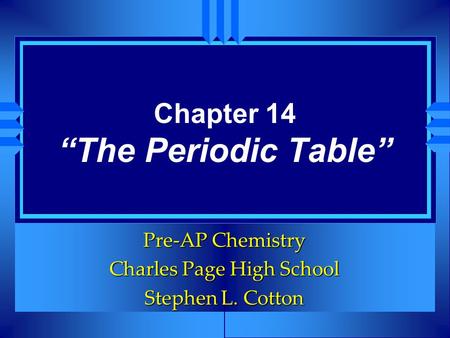 Chapter 14 “The Periodic Table”